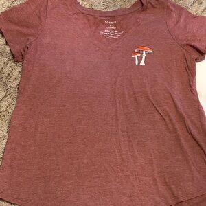Torrid Maroon Short Sleeve Tee with Mushroom Design